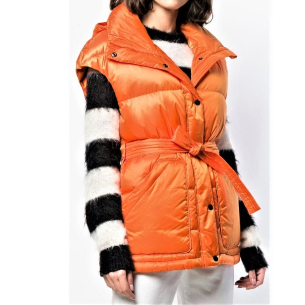 Perfect Moment Women's Luxury Ski-wear Hooded Belted Vest Size -L Orange